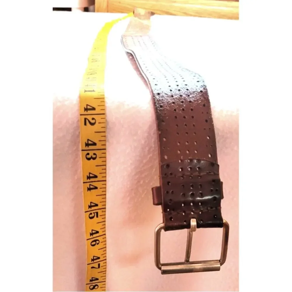 Guess Mens Brown Punched Wide Leather Belt Sz 40 Western Silvertone Buckle
